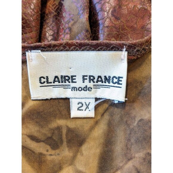 Womens Snakeskin Print Top Plus 2X Edgy Brown Leather Look Reptile Grommet - Picture 7 of 8